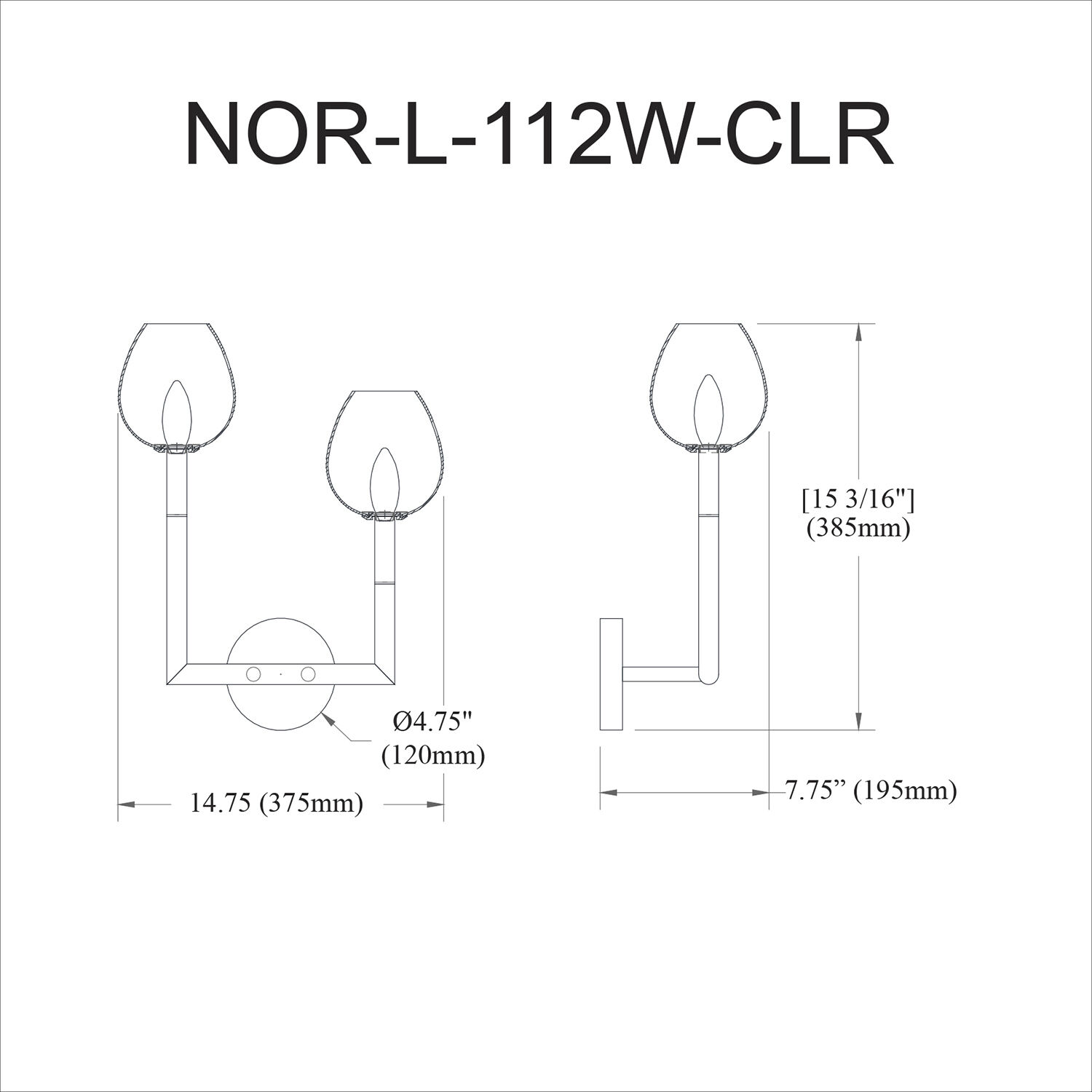 Nora 2 Light 14 inch Matte Black with Clear Decorative Wall Sconce Wall Light, Large
