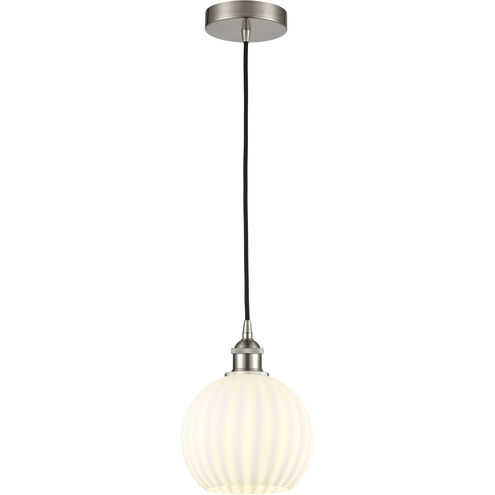 Edison White Venetian 1 Light 8 inch Brushed Satin Nickel Cord Hung Mini Pendant Ceiling Light