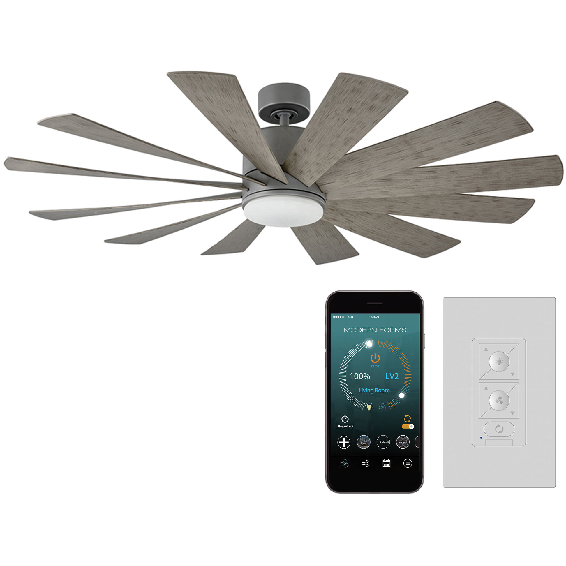 Windflower 60 inch Graphite and Weathered Gray with Weathered Gray Blades Downrod Ceiling Fan in 3000K, Graphite Weathered Gray, Smart Ceiling Fan