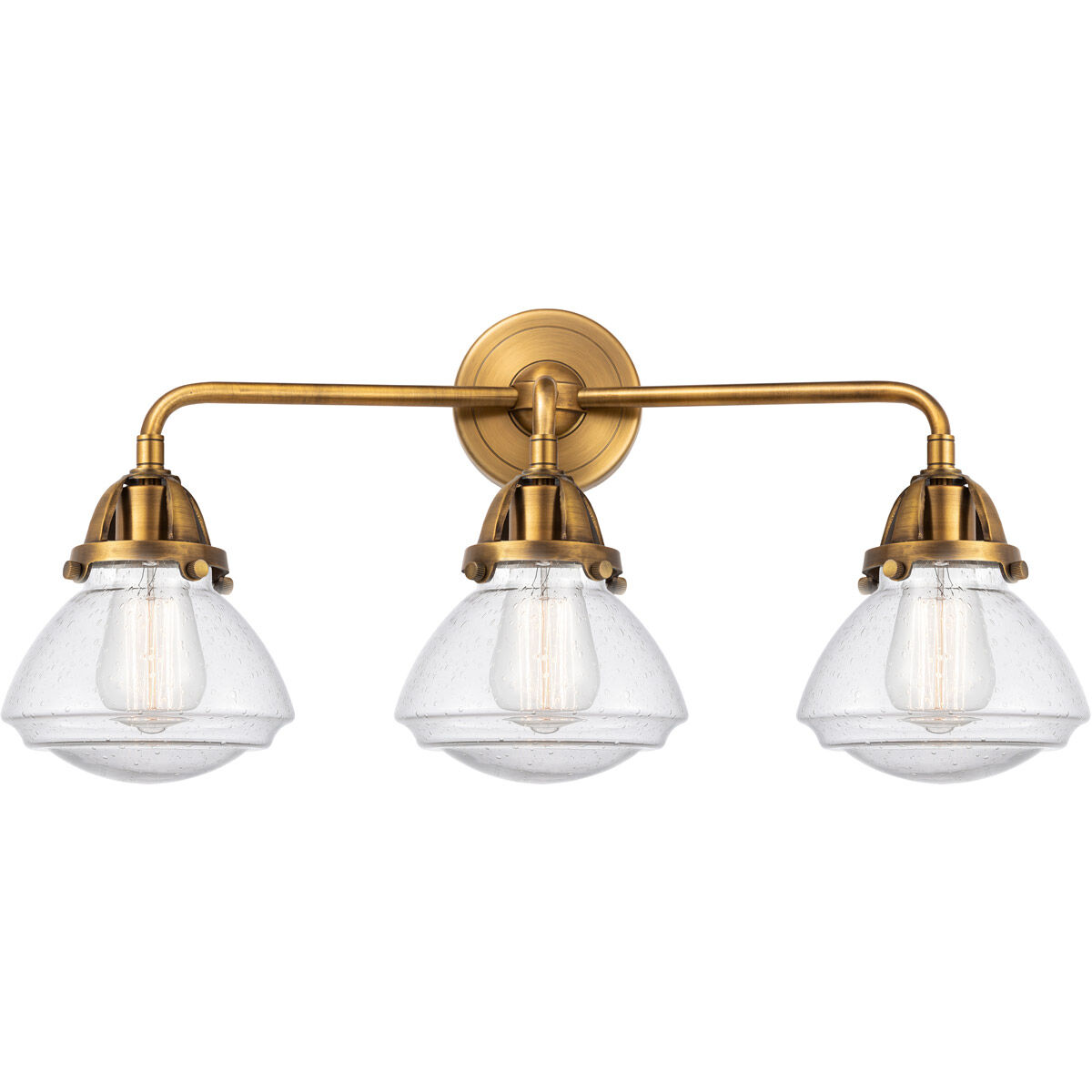 Nouveau 2 Olean 3 Light 25 inch Brushed Brass Bath Vanity Light Wall Light in Seedy Glass