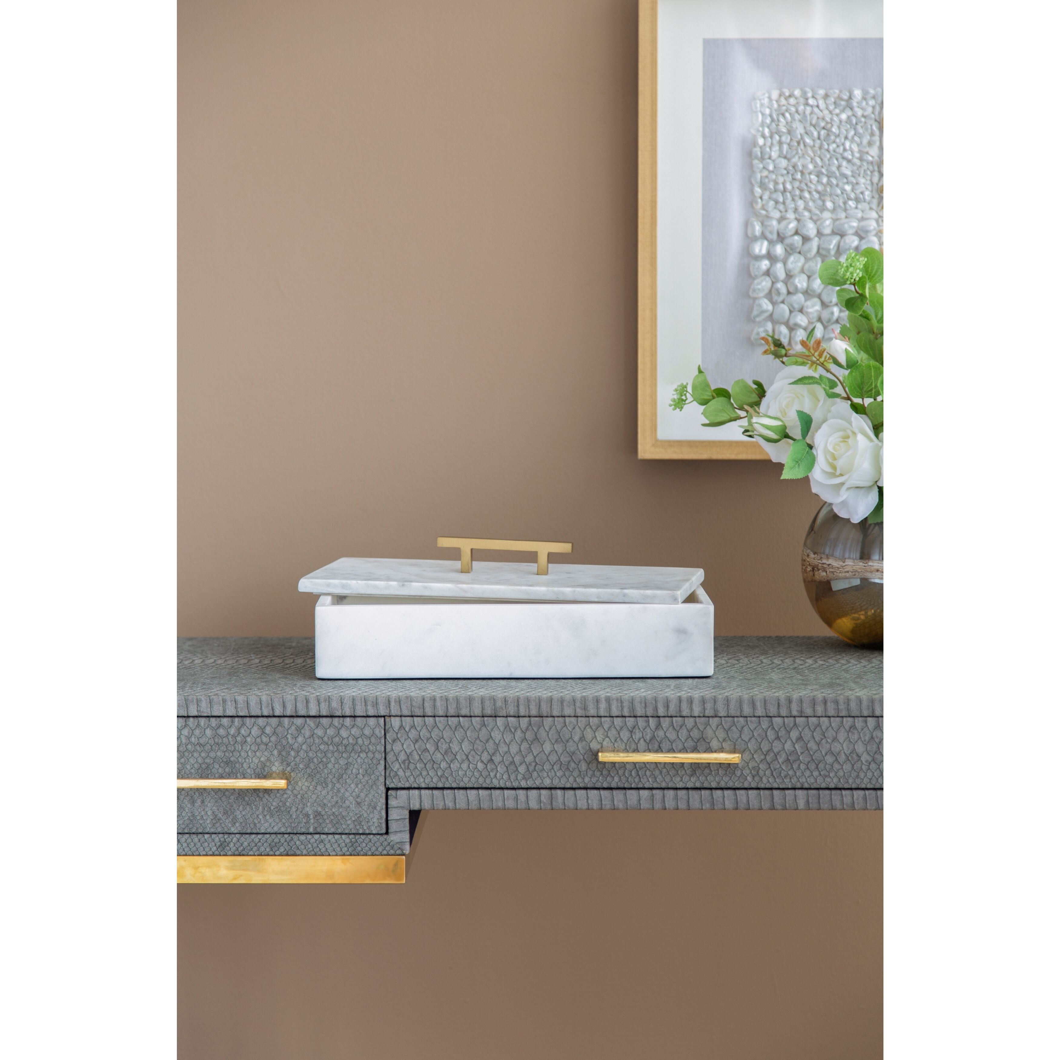 Anita 14.5 X 6 inch White/Gold Decorative Box