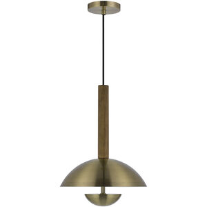 Lakeland LED 12 inch Antique Brass and Wood Pendant Ceiling Light