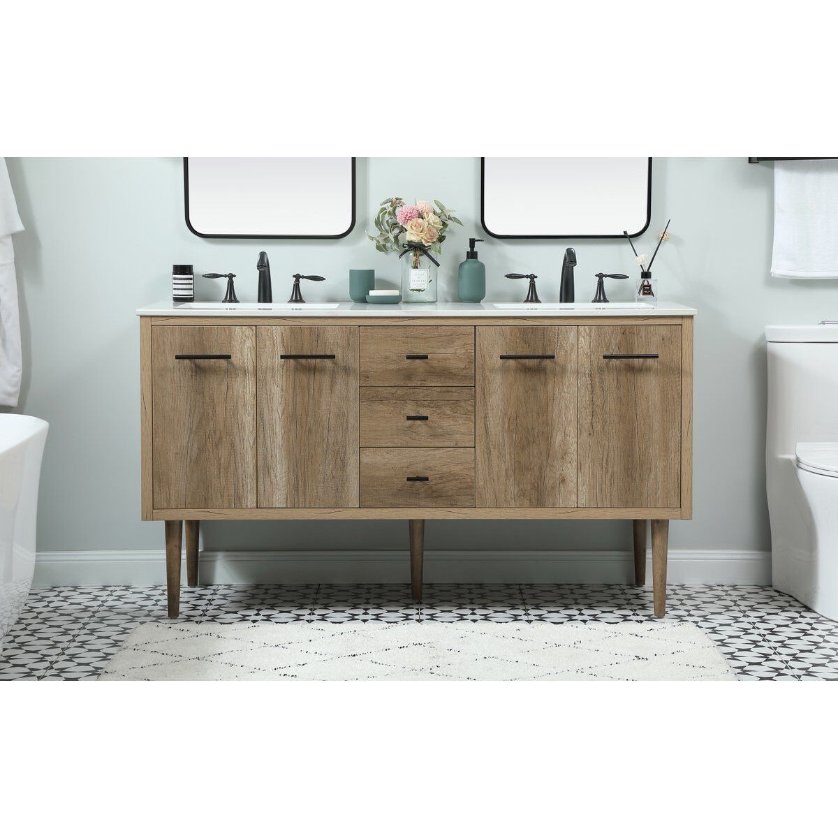 Cyrus 60 X 22 X 34 inch Natural Oak Vanity Sink Set