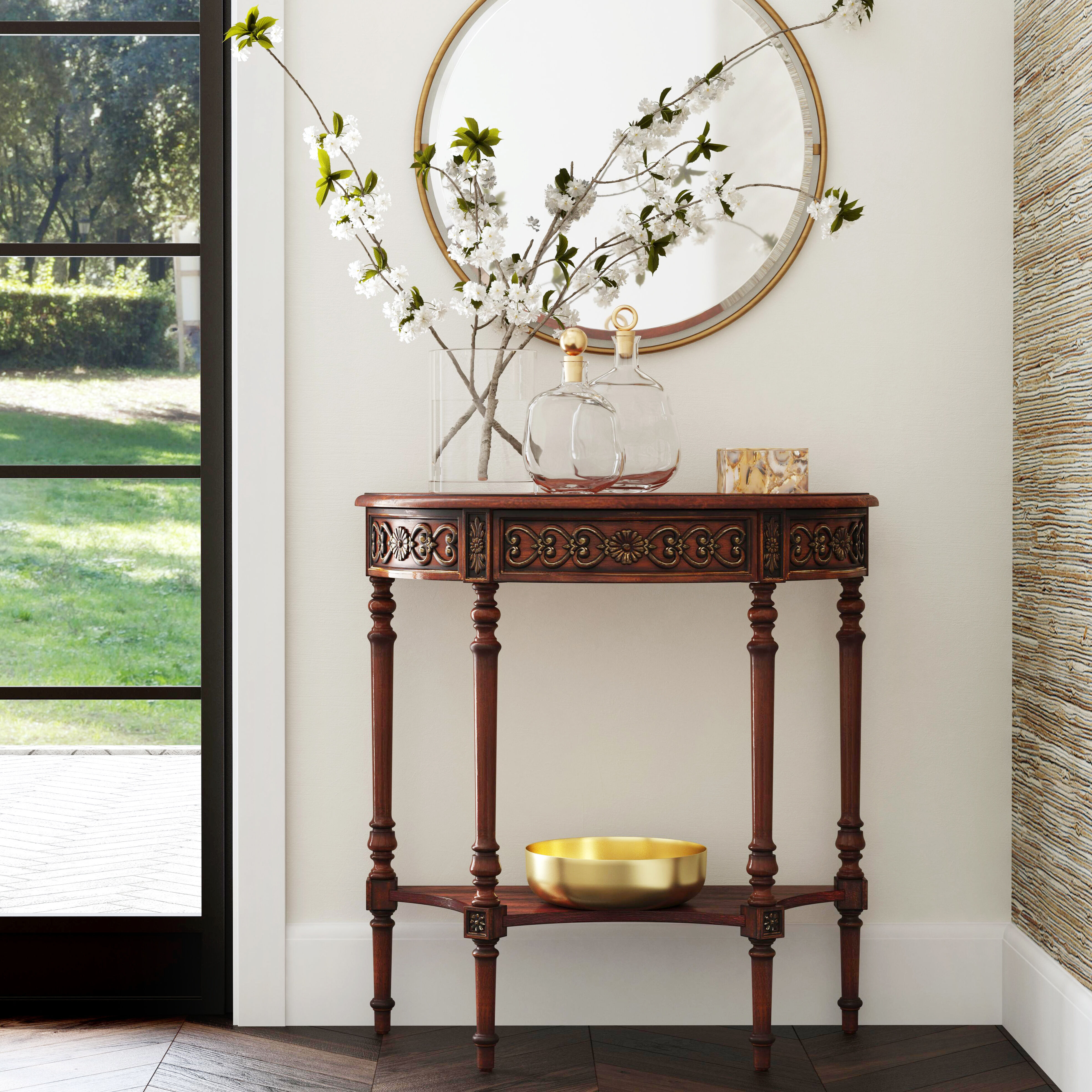 Danelle Demilune 30" Console Table in Medium Brown