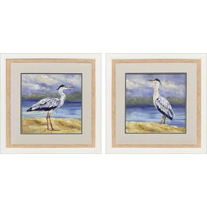 Heron by the Sea Blue and Beige Framed Art