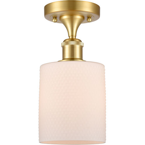 Ballston Cobbleskill 1 Light 5 inch Satin Gold Semi-Flush Mount Ceiling Light in Matte White Glass, Ballston