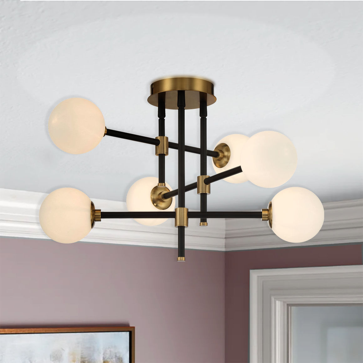 Cosmet 6 Light 20 inch Coal and Aged Brass Flush Mount Ceiling Light