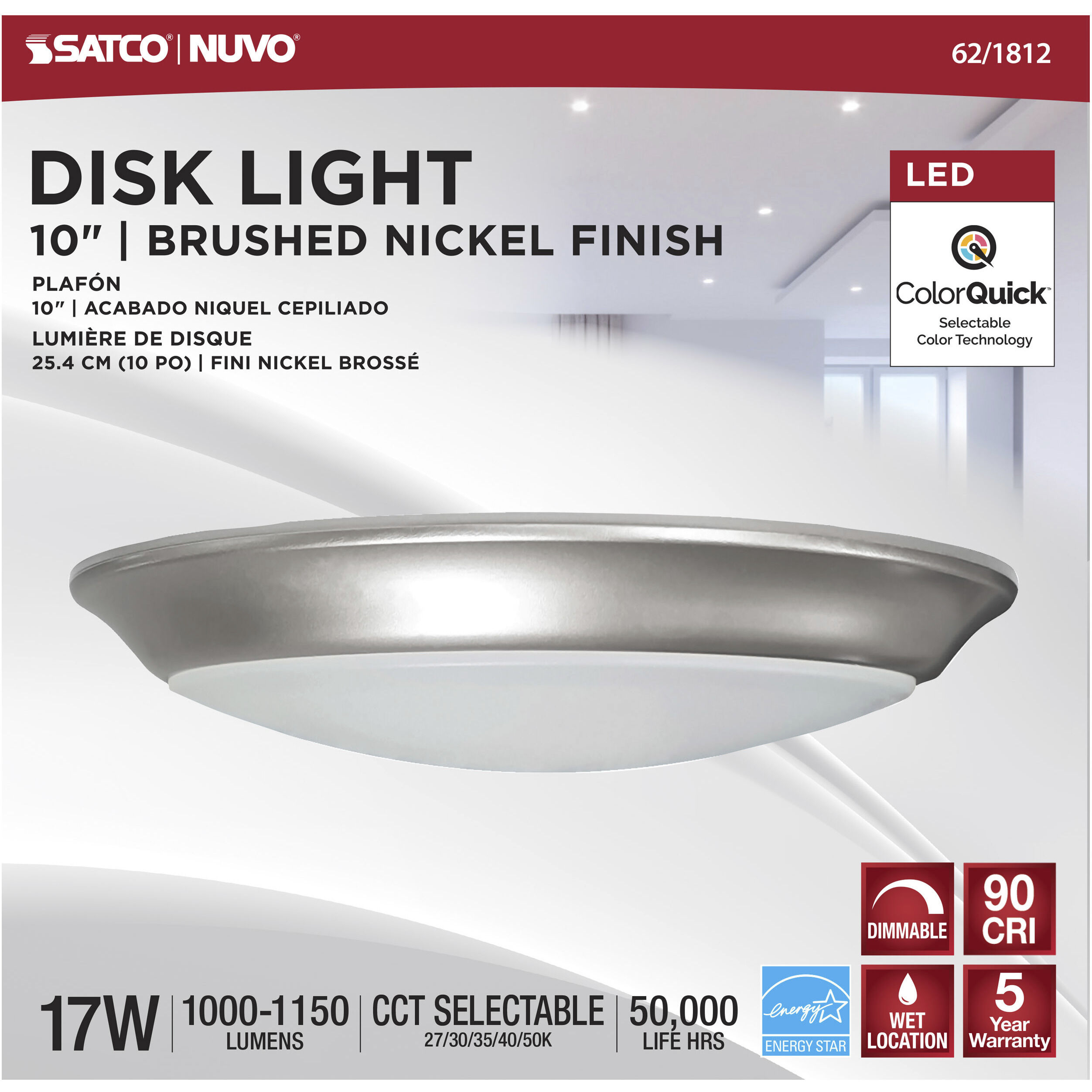 Brentwood Integrated LED Brushed Nickel LED Disk