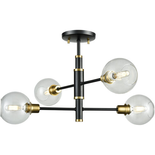 Ocean Drive 4 Light Venetian Brass Semi-flush Mount Ceiling Light in Venetian Brass and Graphite