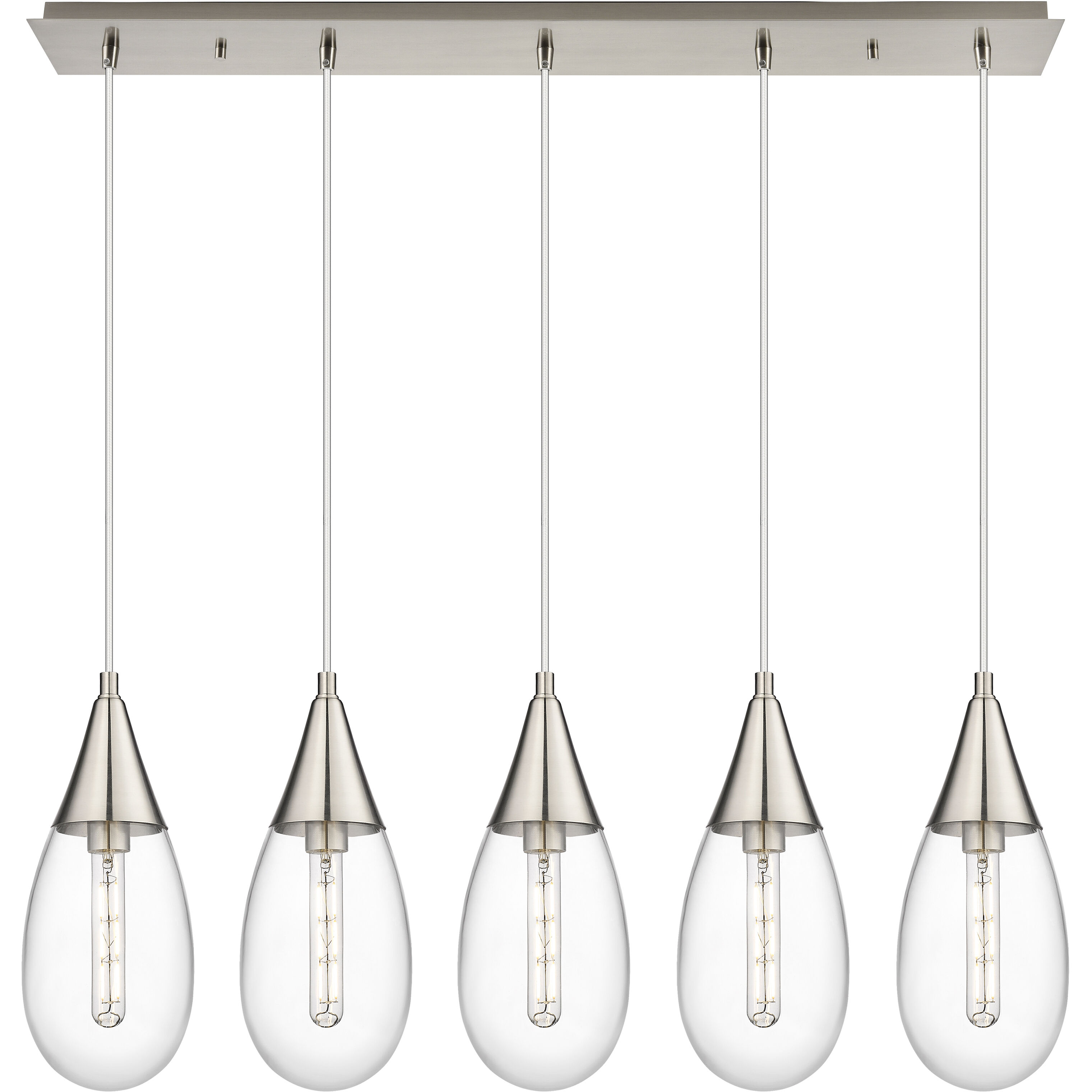 Malone 5 Light 37.75 inch Brushed Satin Nickel Linear Pendant Ceiling Light in Clear Glass