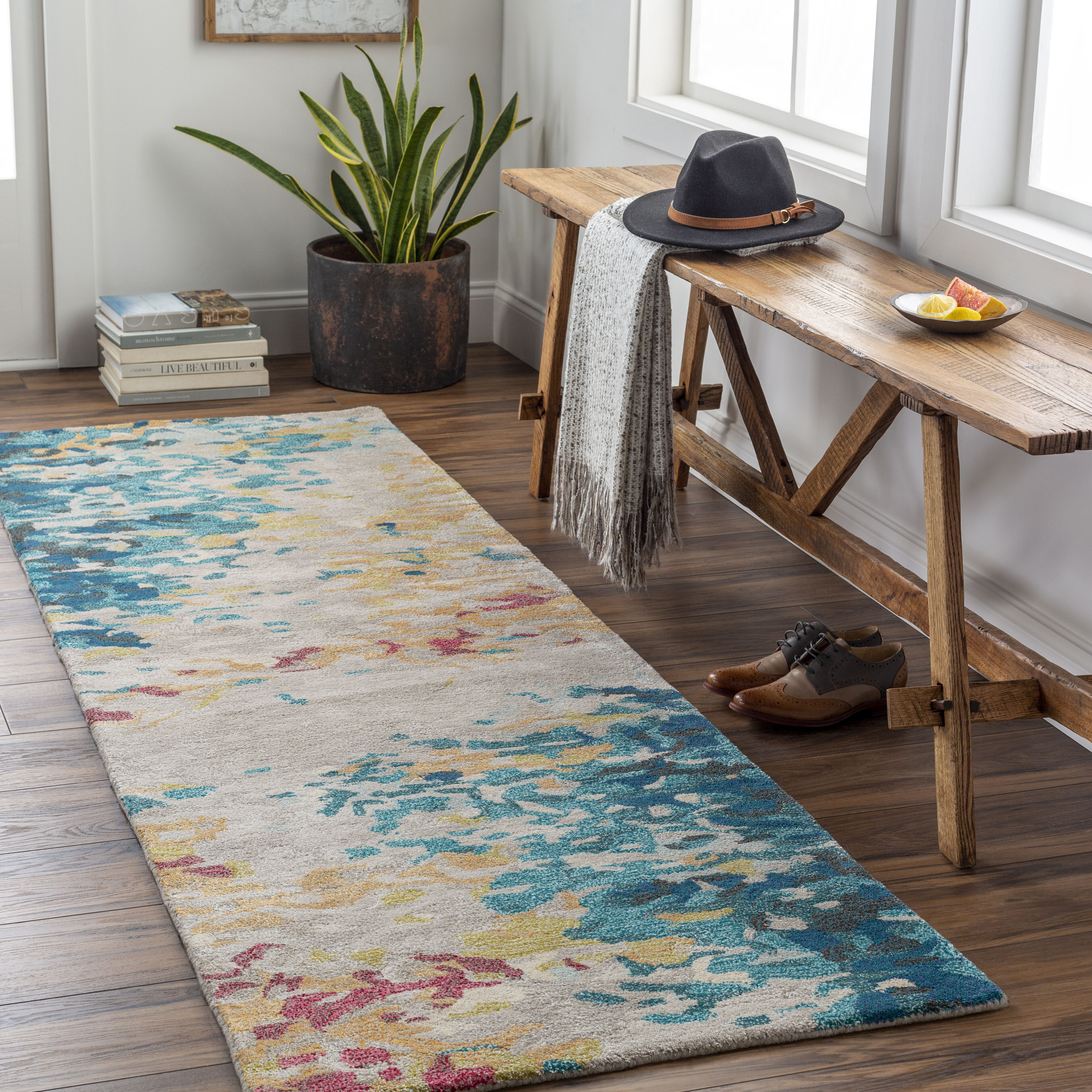 Kavita 96 X 30 inch Aqua Rug, Runner