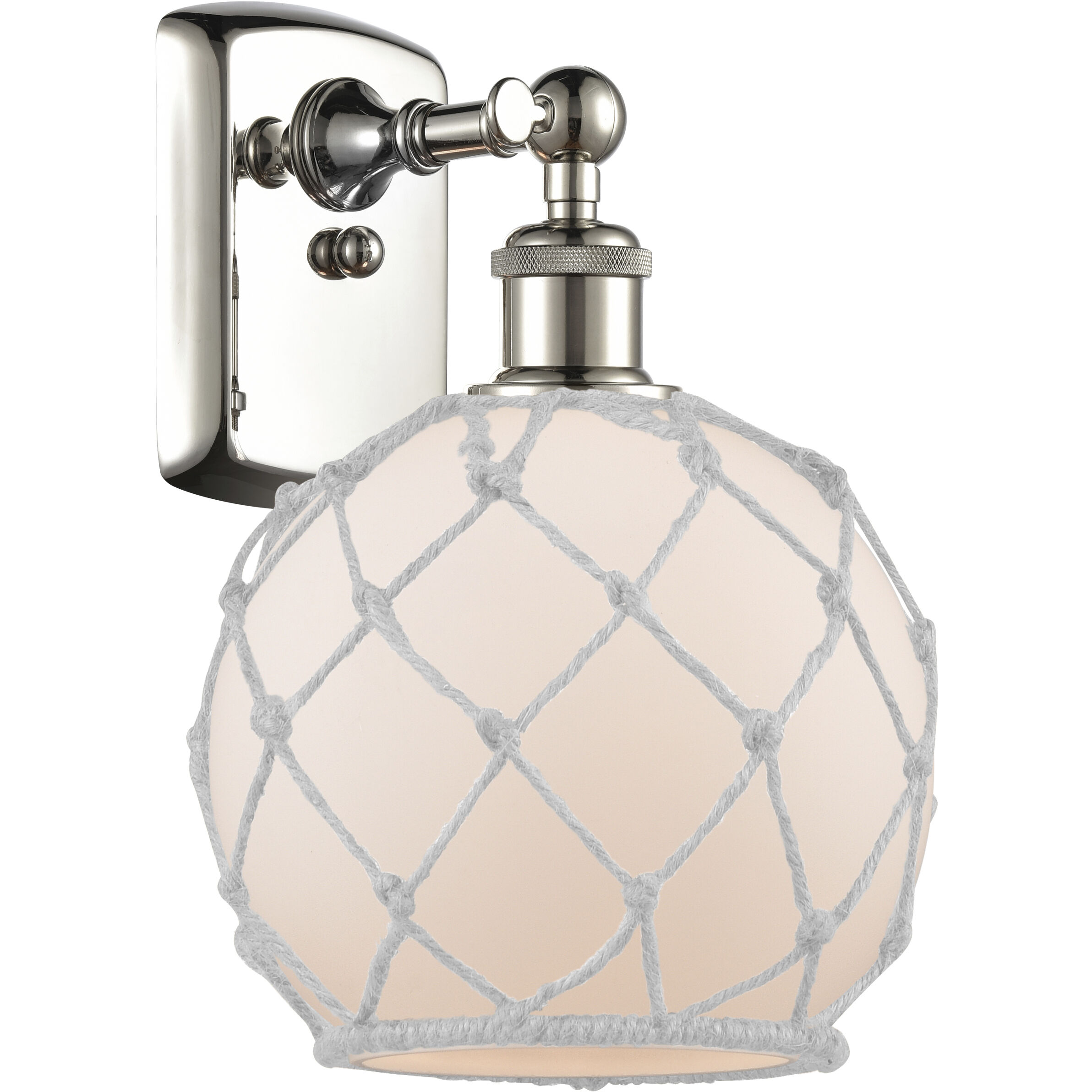 Ballston Farmhouse Rope Armed Sconce Wall Light in Polished Nickel, Bulb Not Included, White Glass with White Rope, Ballston