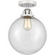 Nouveau 2 Beacon 1 Light 10 inch Polished Chrome Semi-Flush Mount Ceiling Light in Seedy Glass