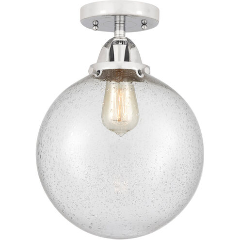 Nouveau 2 Beacon 1 Light 10 inch Polished Chrome Semi-Flush Mount Ceiling Light in Seedy Glass