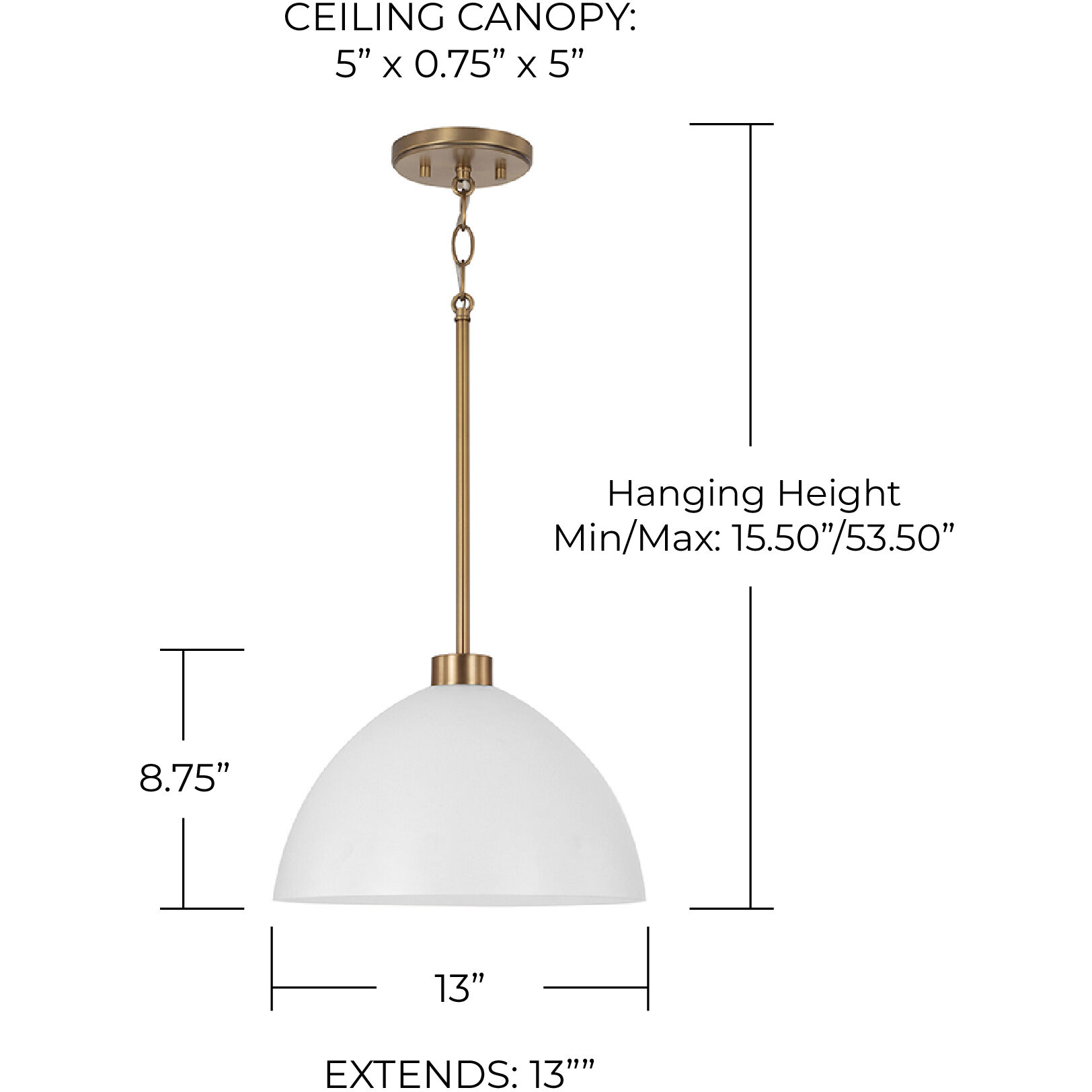 Ross 1 Light 13 inch Aged Brass Pendant Ceiling Light in Matte White