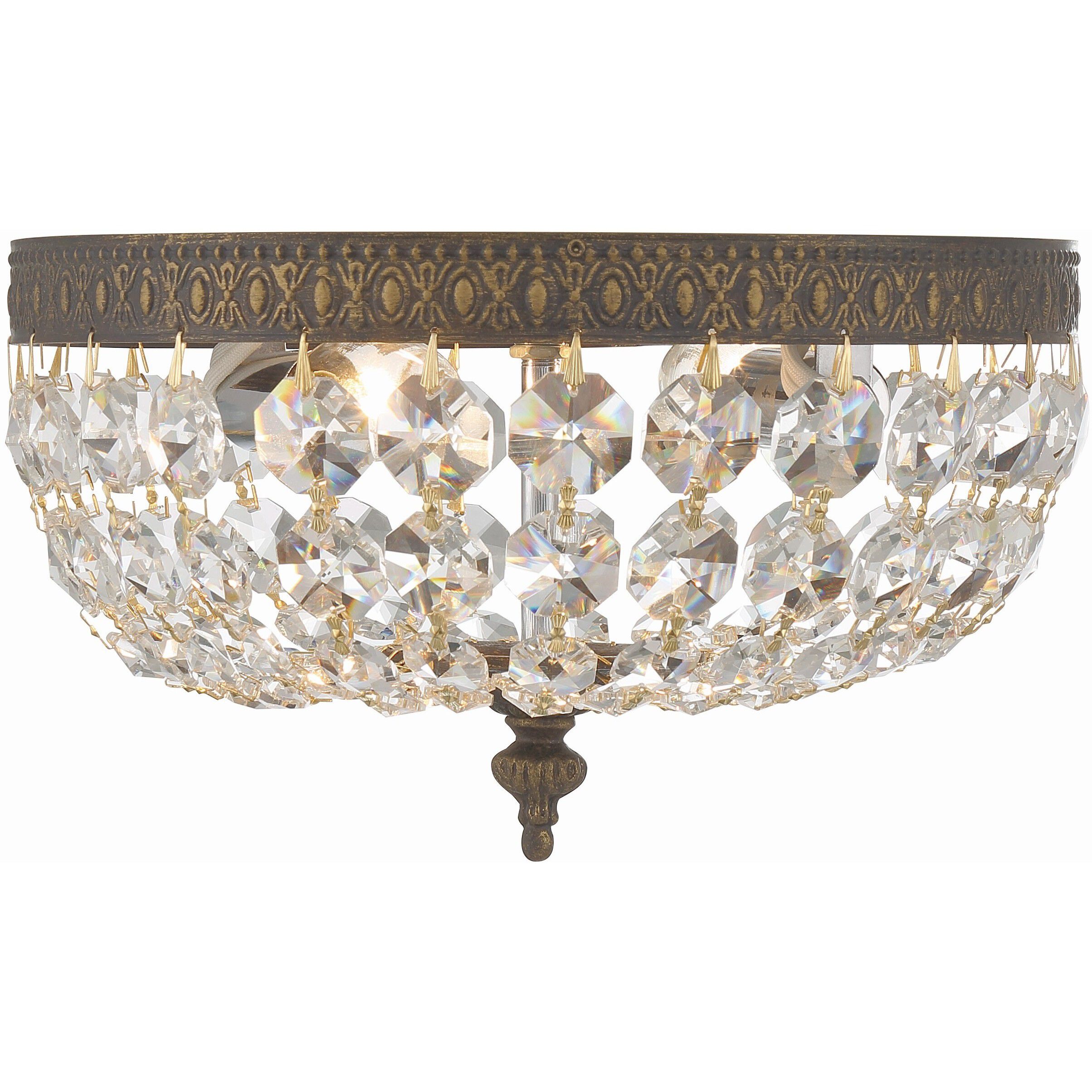 Waltham 2 Light 10 inch English Bronze Flush Ceiling Light in Clear Italian