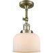 Franklin Restoration Large Bell LED 8 inch Antique Brass Sconce Wall Light in Matte White Glass, Franklin Restoration