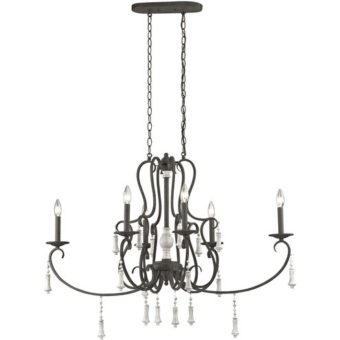 Porto Cristo 6 Light 42 inch Blackened Bronze with Weathered White Chandelier Ceiling Light