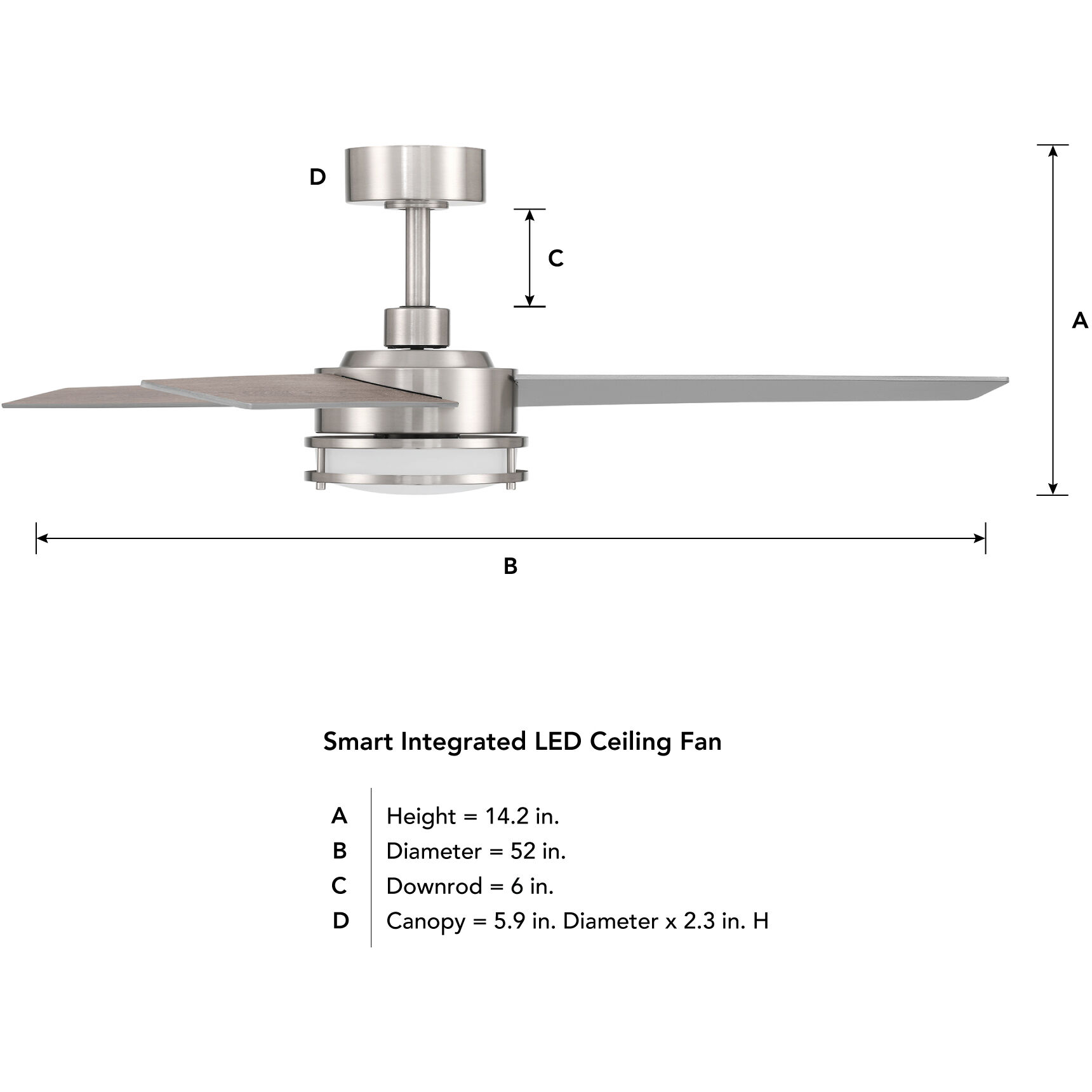 Cassini 52 inch Brushed Nickel with Reversible Silver/Pearl Gray Blades DC Smart Fan