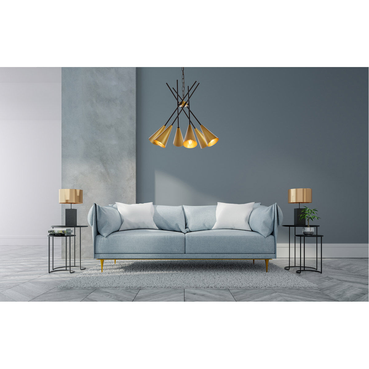 Casen 6 Light 32 inch Black and Brass Pendant Ceiling Light