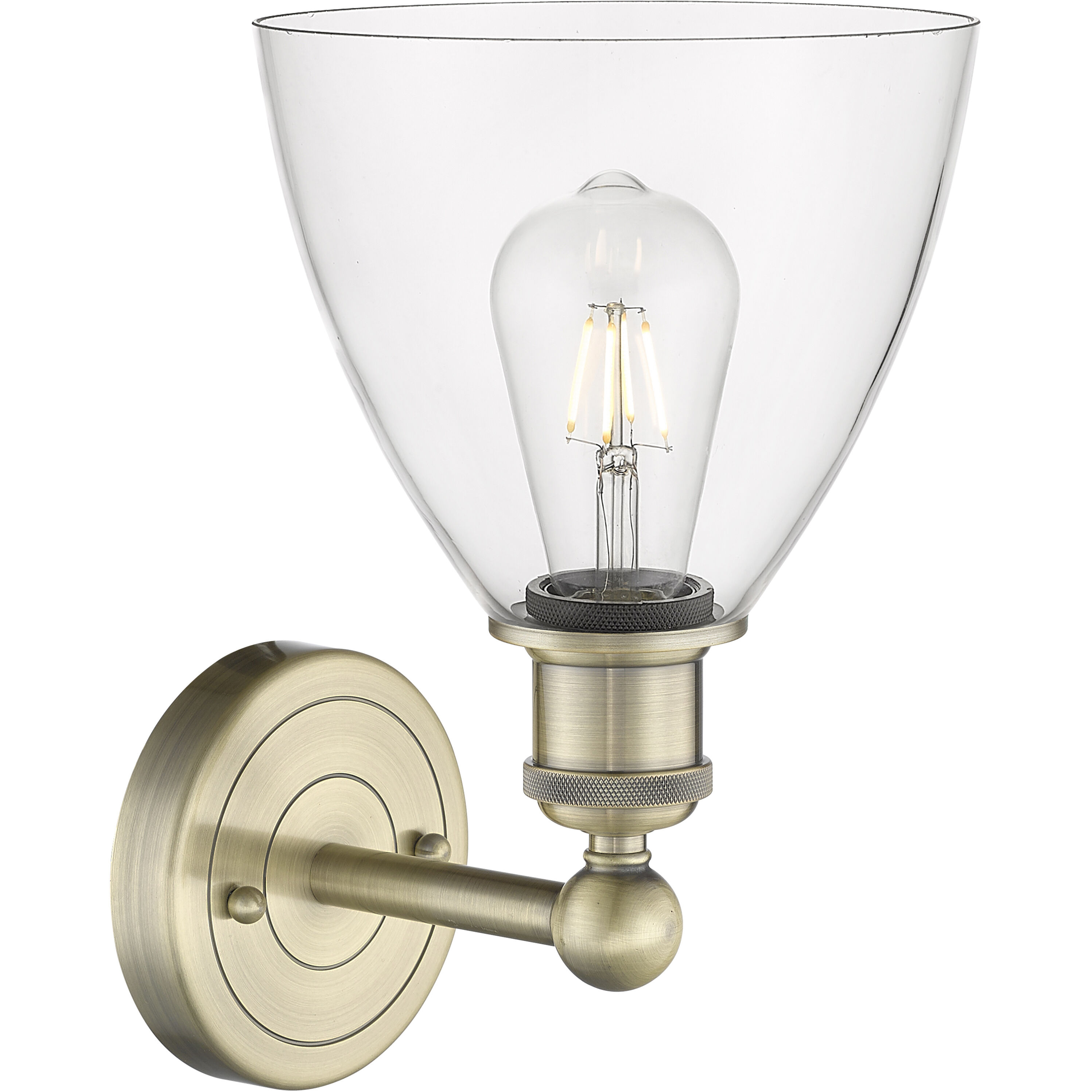 Bristol Glass Sconce Wall Light in Antique Brass, Clear