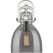 Downtown Urban Newton Bell Armed Sconce Wall Light in Polished Nickel, Plated Smoke