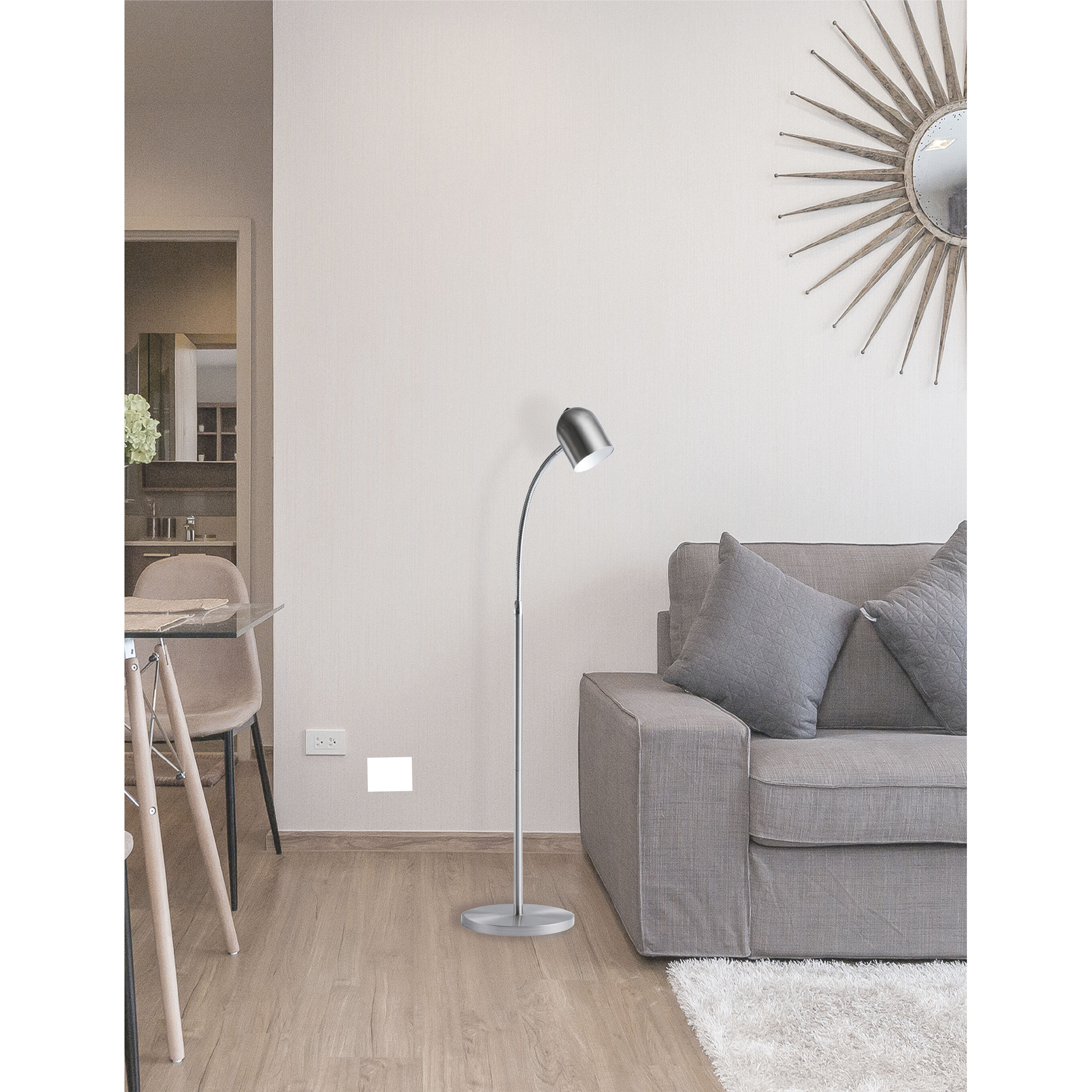 Contemporary 53 inch 5.00 watt Satin Chrome Task Floor Lamp Portable Light, Gooseneck