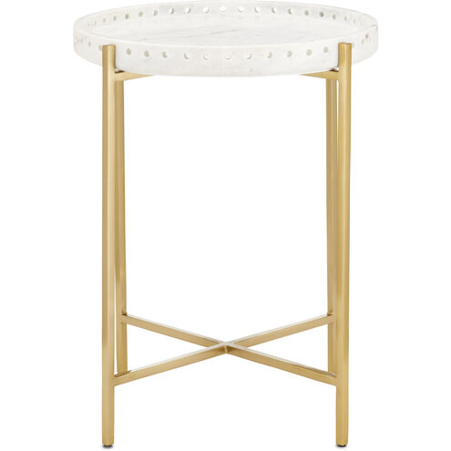 Freya 16.75 inch White and Antique Brass Accent Table