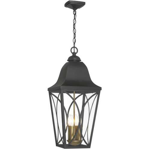 Cardigan 3 Light 11 inch Sand Coal and Olden Brass Outdoor Pendant, Great Outdoors