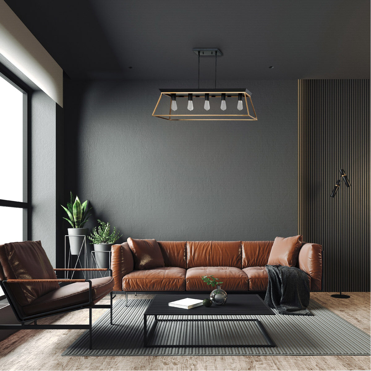 Paulino 5 Light 38.5 inch Brushed Gold and Matte Black Pendant Ceiling Light