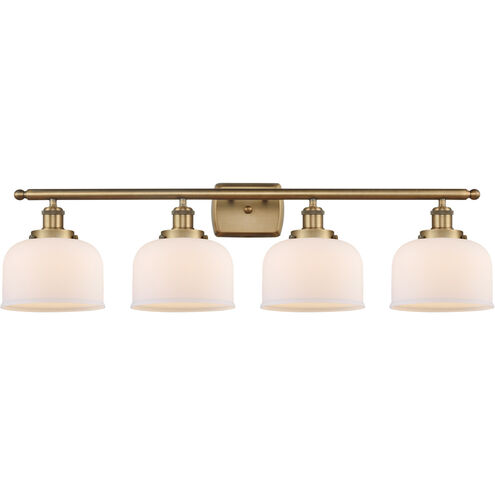 Ballston Large Bell 4 Light 36 inch Brushed Brass Bath Vanity Light Wall Light in Matte White Glass