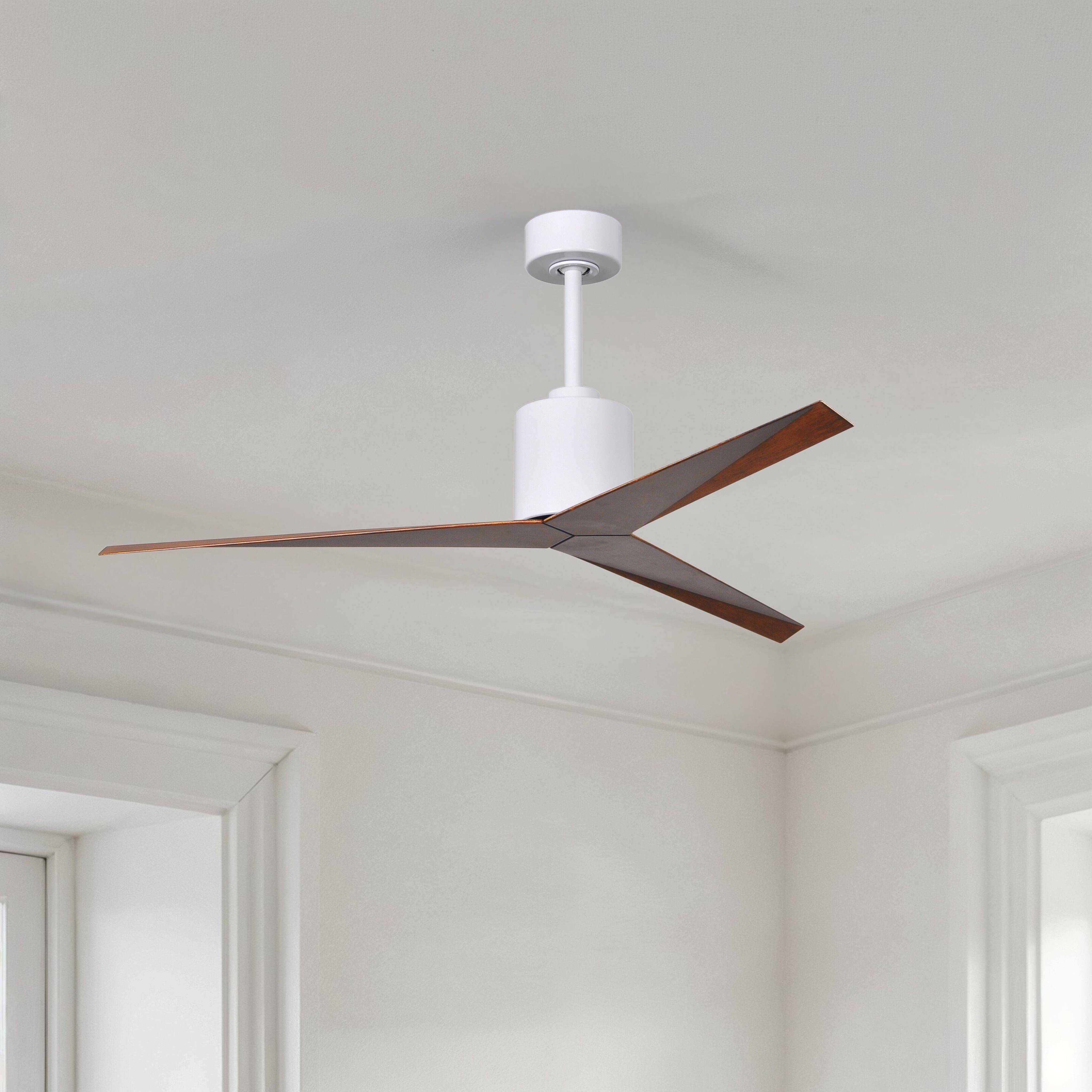 Atlas Eliza 56 inch Gloss White with Walnut Tone Blades Ceiling Fan, Paddle Fan