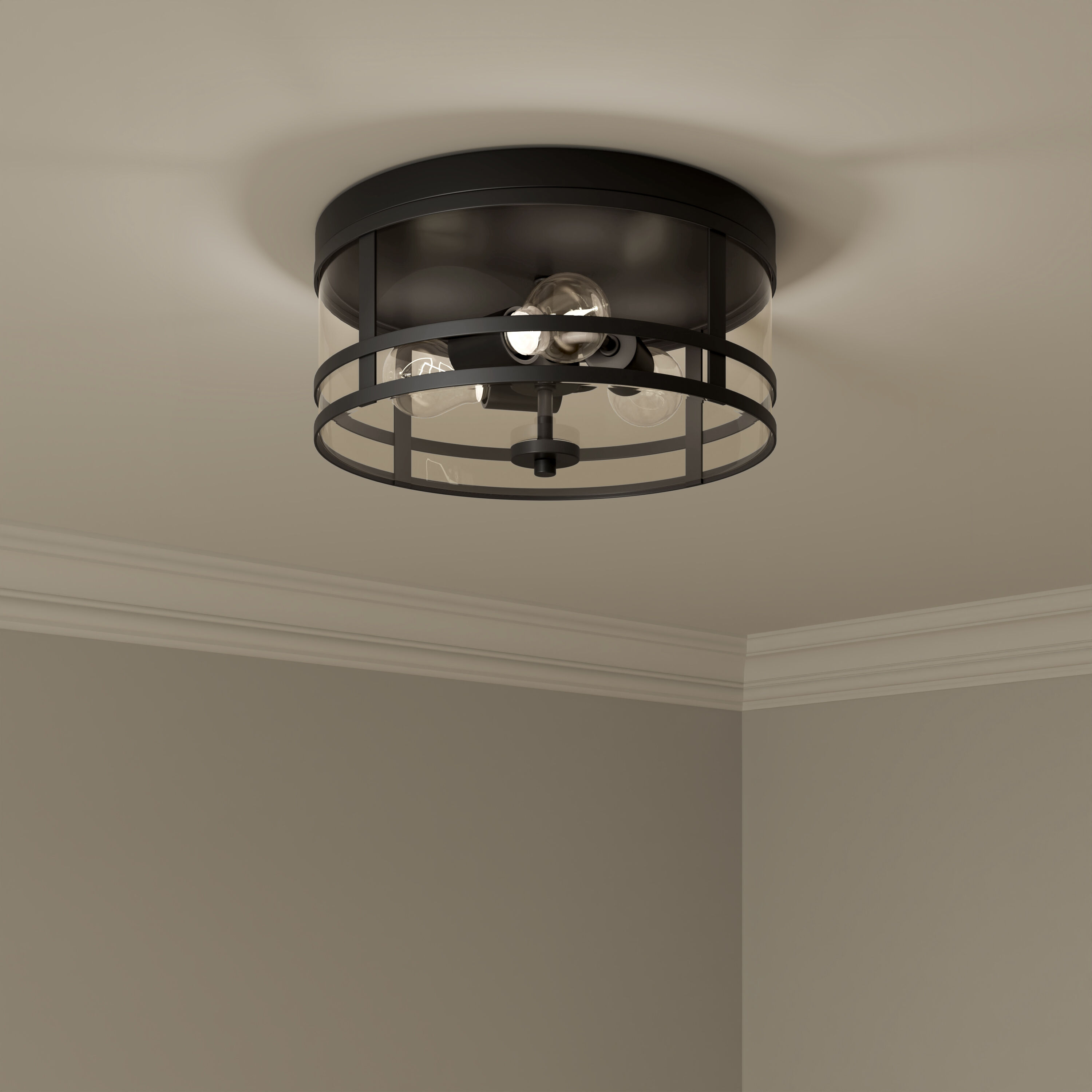 Lunden 3 Light 13 inch Matte Black Flush Mount Ceiling Light