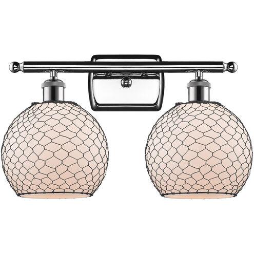 Ballston Farmhouse Chicken Wire LED 16 inch Polished Chrome Bath Vanity Light Wall Light in White Glass with Black Wire, Ballston