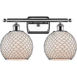 Ballston Farmhouse Chicken Wire 2 Light 16 inch Polished Chrome Bath Vanity Light Wall Light in Incandescent, White Glass with Black Wire, Ballston