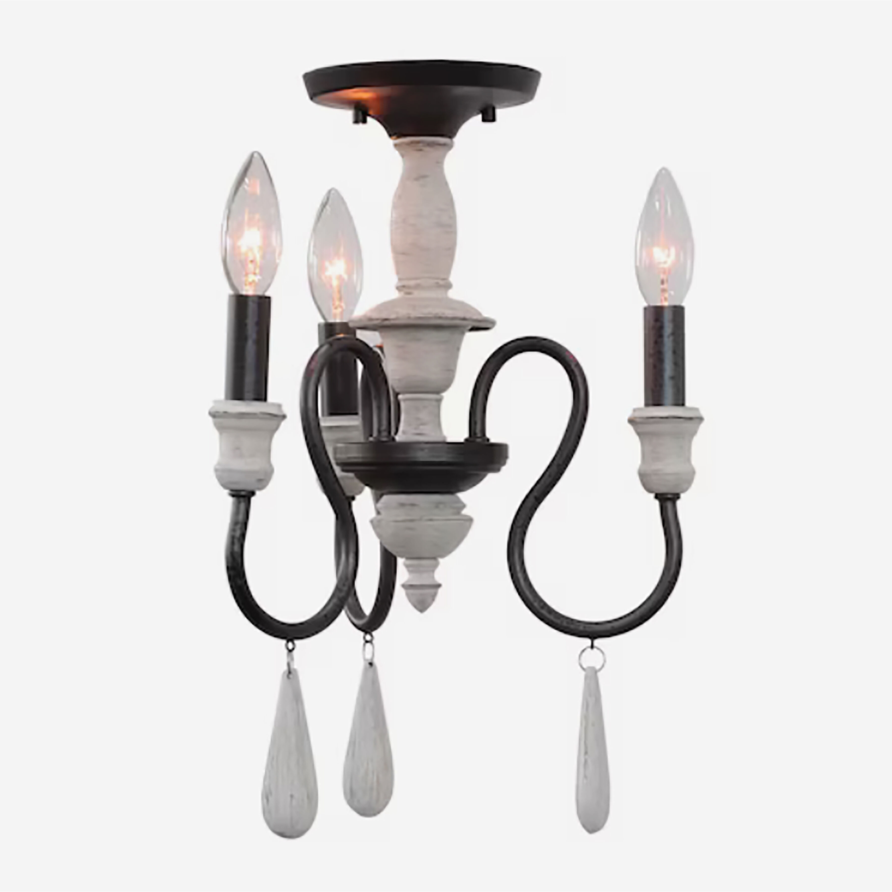 Brownell 3 Light 12.5 inch Charcoal with Antique White Semi Flush Mount Ceiling Light