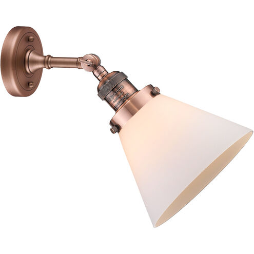 Franklin Restoration Large Cone 1 Light 8 inch Antique Copper Sconce Wall Light in Matte White Glass, Franklin Restoration