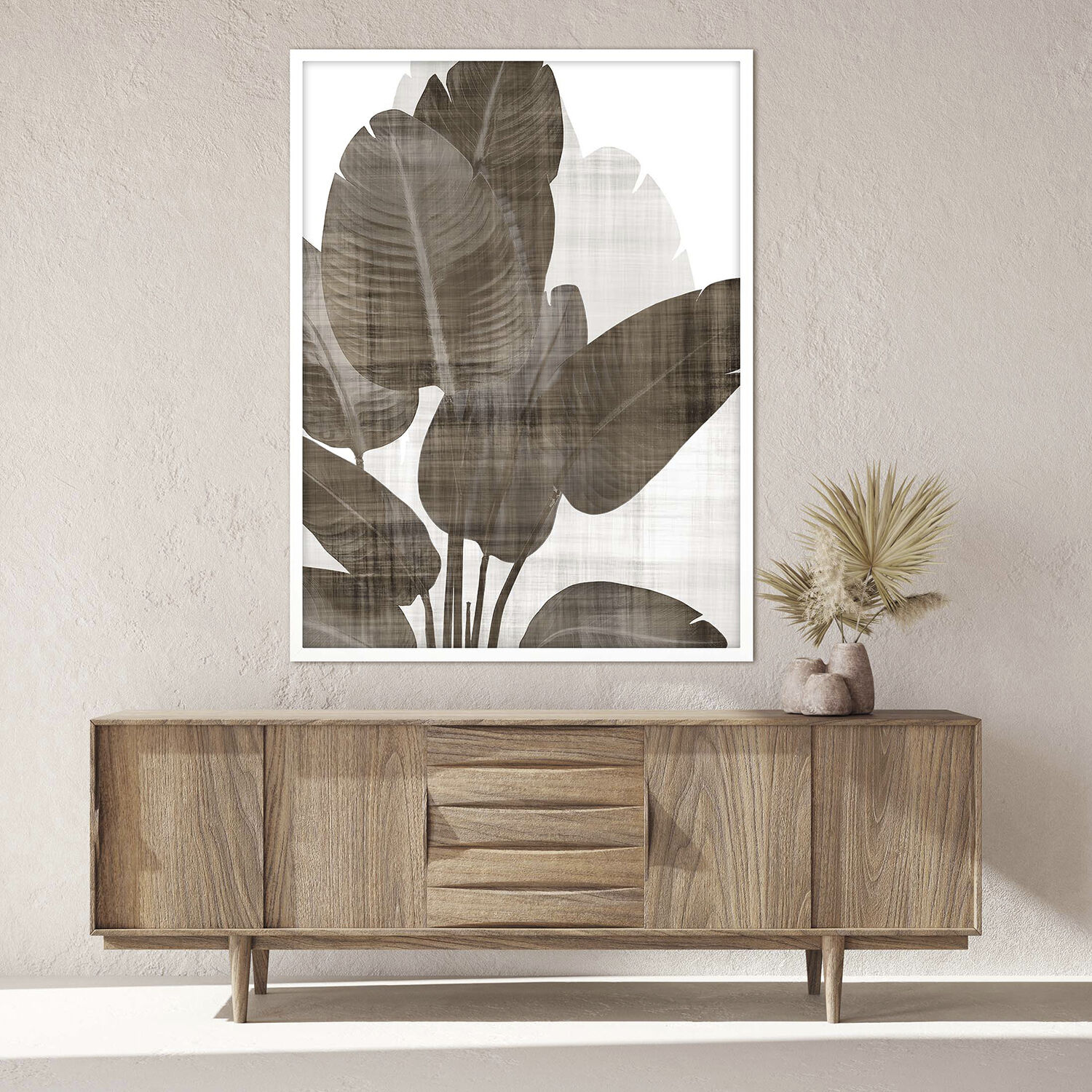 Earthy Palm Brown and White Framed Art