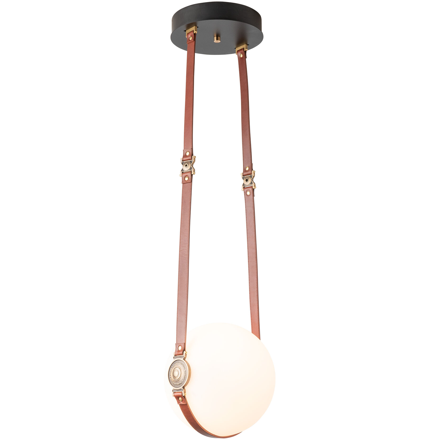 Derby LED 10.9 inch Black and Antique Brass Pendant Ceiling Light in Leather Chestnut/Hubbardton forge Branded Plate, Black/Antique Brass, Small