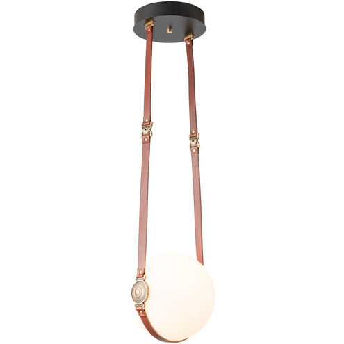 Derby LED 10.9 inch Black and Antique Brass Pendant Ceiling Light in Leather Chestnut/Hubbardton forge Branded Plate, Black/Antique Brass, Small