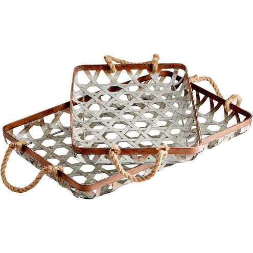 Prismo Galvanized And Jute Trays, Set of 2