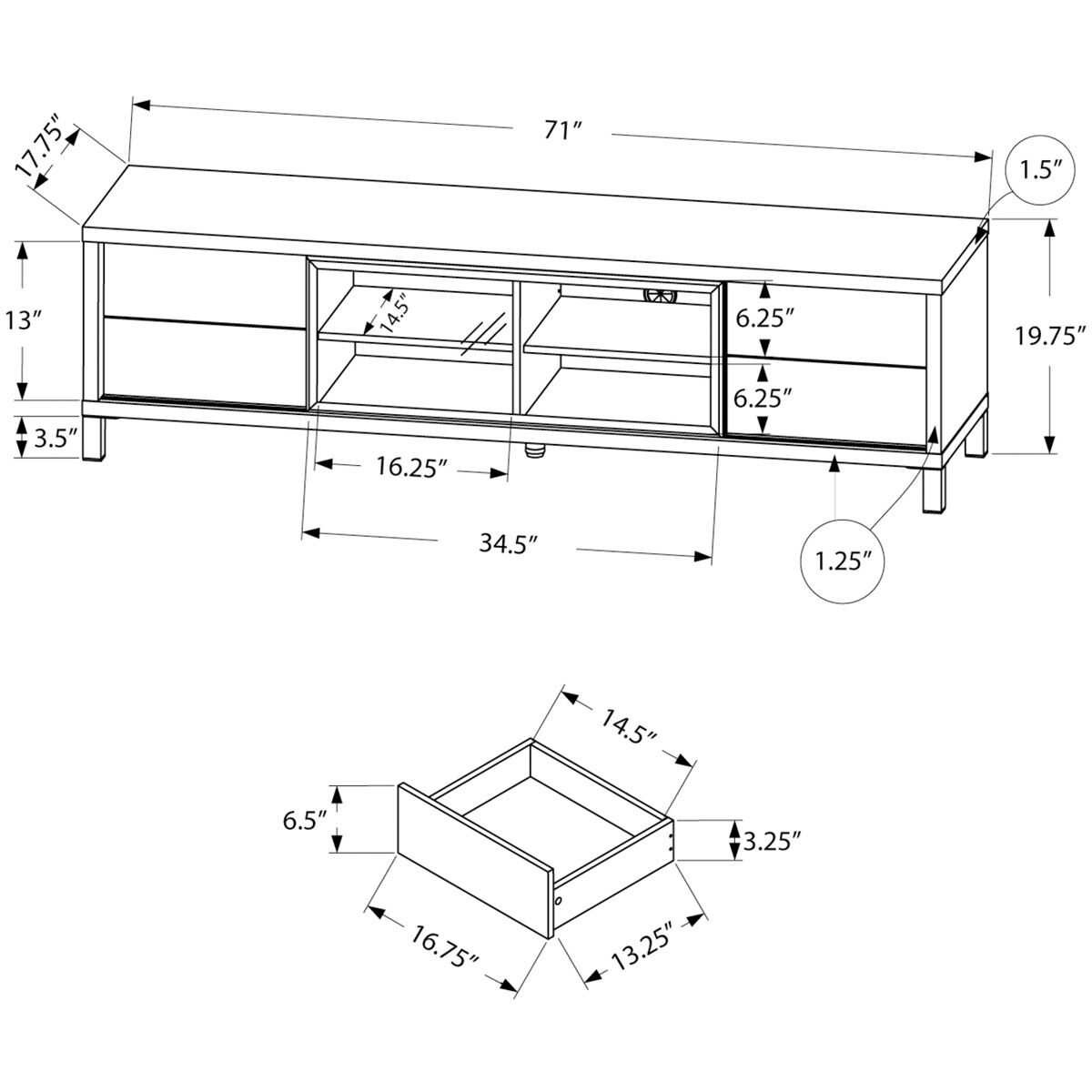 Vestal 71 inch White and Clear TV Stand