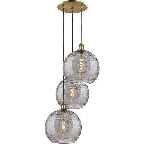 Ballston Athens Deco Swirl 3 Light 18.5 inch Brushed Brass Cord Hung Multi Pendant Ceiling Light