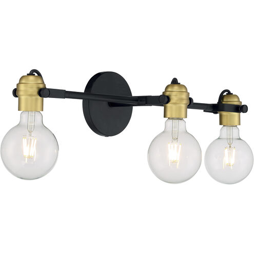 Mantra 3 Light 23 inch Black and Brushed Brass Vanity Light Wall Light