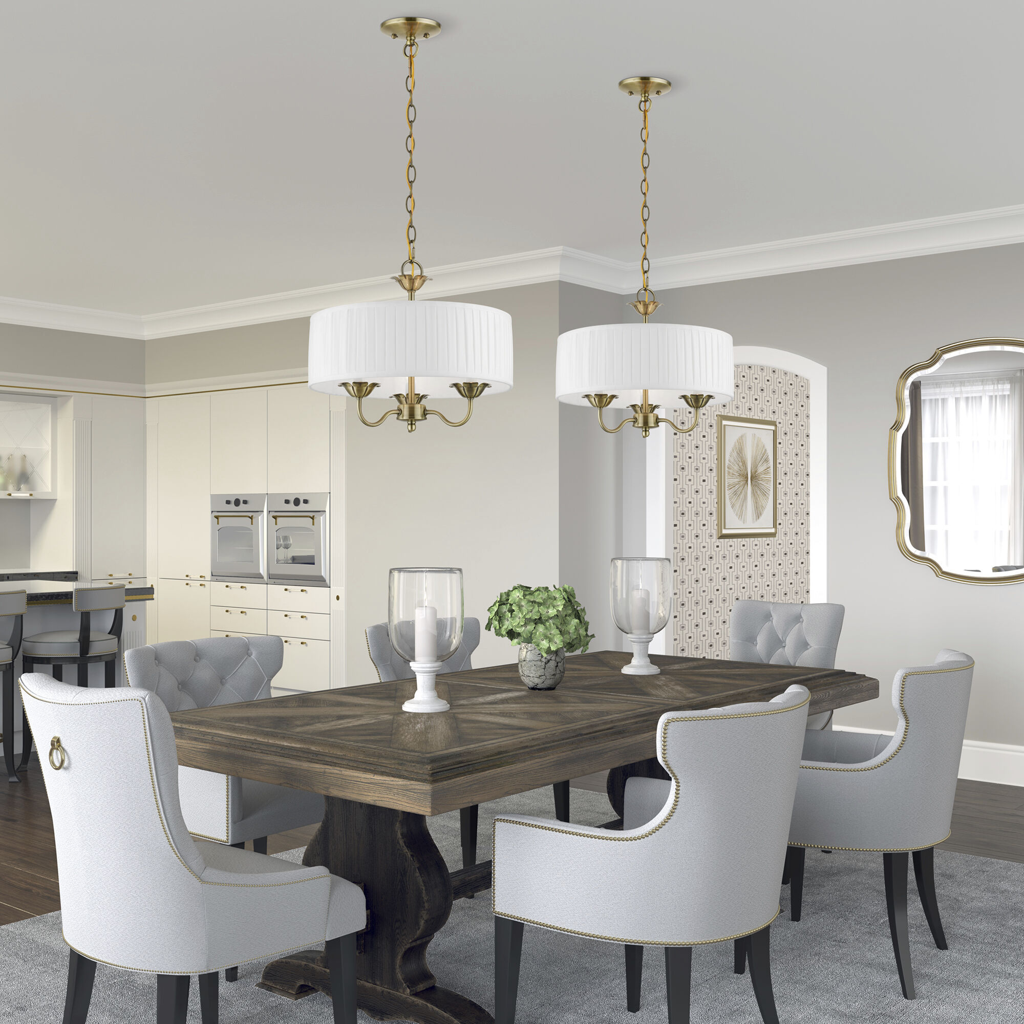 Edinburgh 3 Light 16 inch Antique Brass Pendant Chandelier Ceiling Light