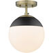 Dixon 1 Light 8 inch Aged Brass Semi-flush Ceiling Light in Aged Brass/Matte Black, Damp