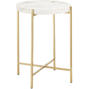 Freya 16.75 inch White and Antique Brass Accent Table