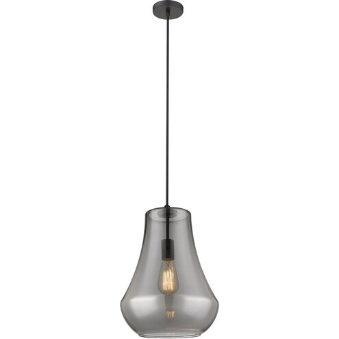 Fairfield LED 11.75 inch Matte Black Mini Pendant Ceiling Light in Plated Smoke Glass