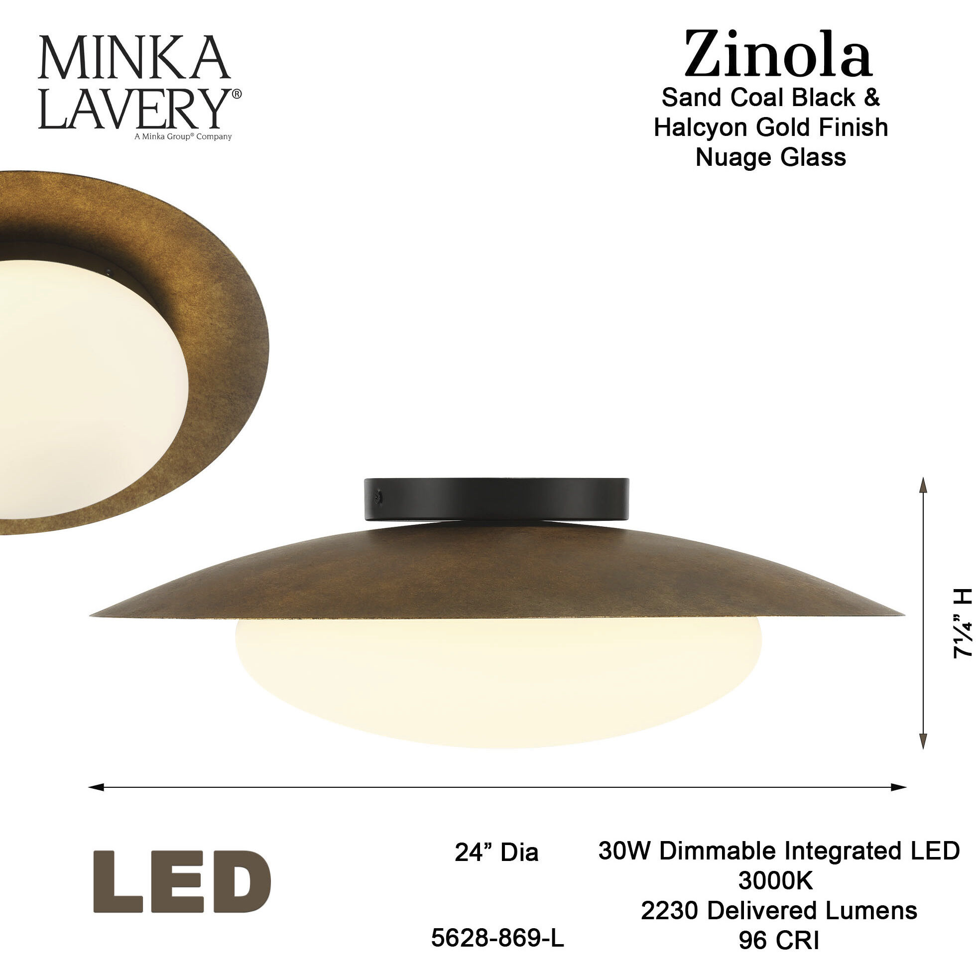 Minka-Lavery 5628-869-L Zinola LED 24 inch Sand Coal and