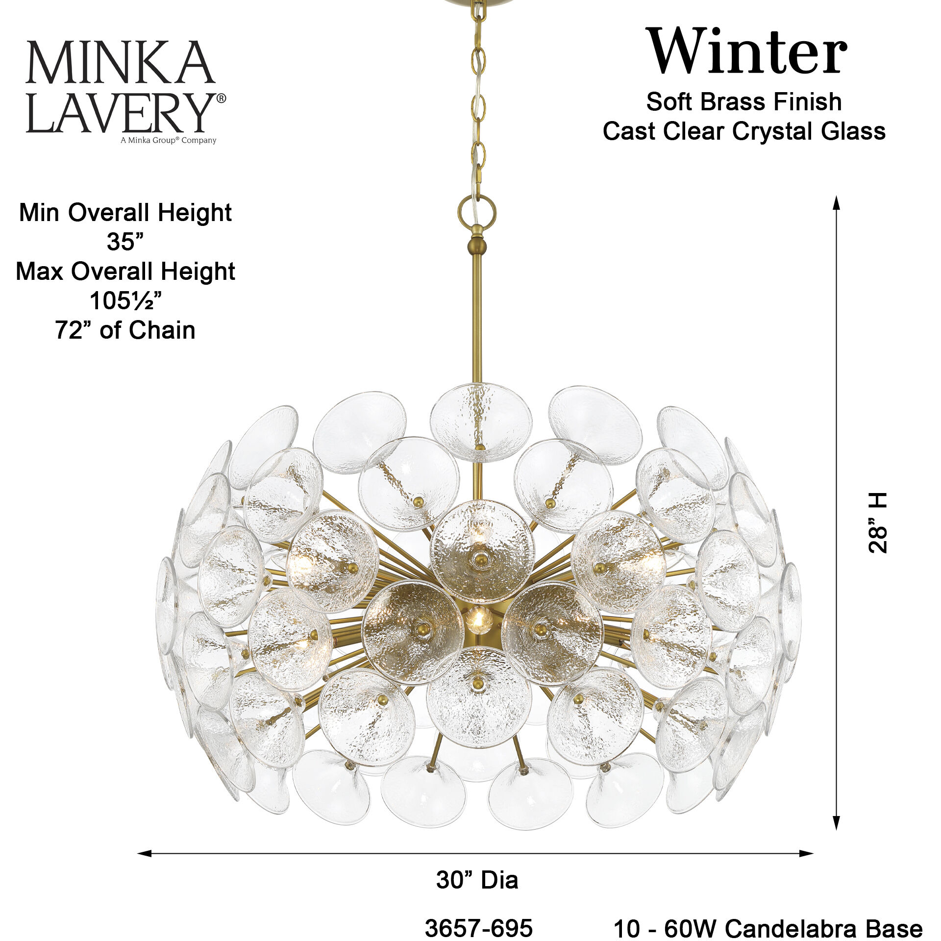 Winter 10 Light 30 inch Soft Brass Pendant Ceiling Light